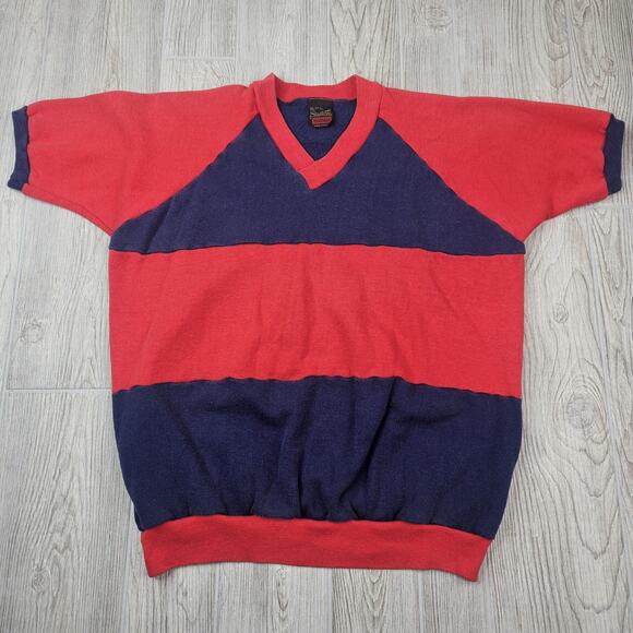 Vintage Stallion Healthknit Sweater Mens XL (Small) Red Navy Blue Short Sleeve - Picture 1 of 5